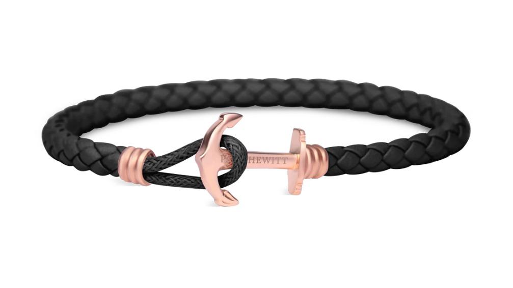 Paul Hewitt Rose Gold/Black Phrep Lite Leather Bracelet - Medium