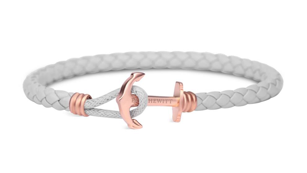 Paul Hewitt Rose Gold/Grey Phrep Lite Leather Bracelet