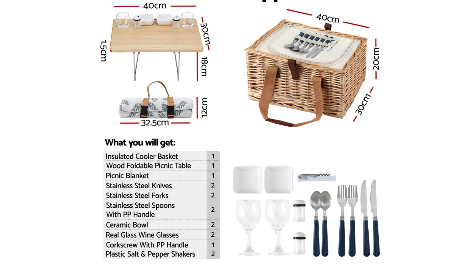 Alfresco 4 Person Picnic Basket Set Storage Blanket