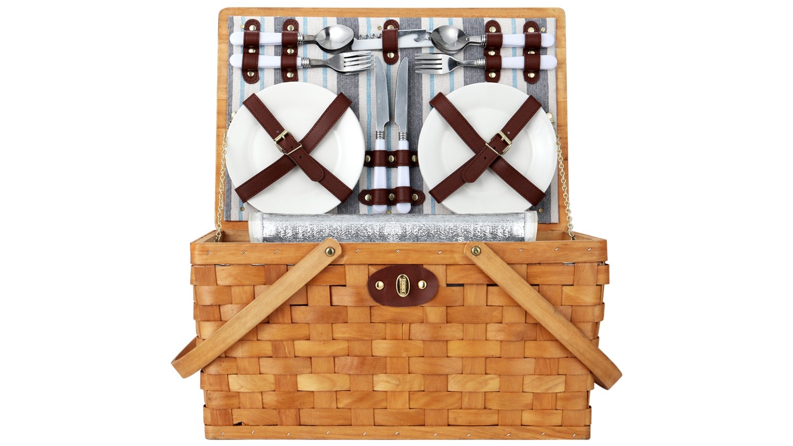 Alfresco 4 Person Wooden Picnic Basket Set with Cooler Bag 