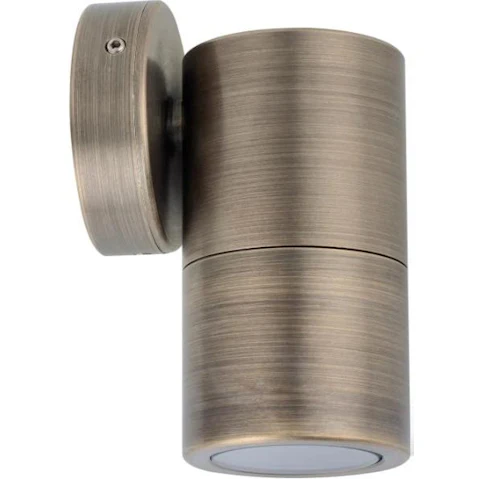 IP65 Single Fixed GU10 Round Back Plate Pillar Light - Solid Rustic Brass