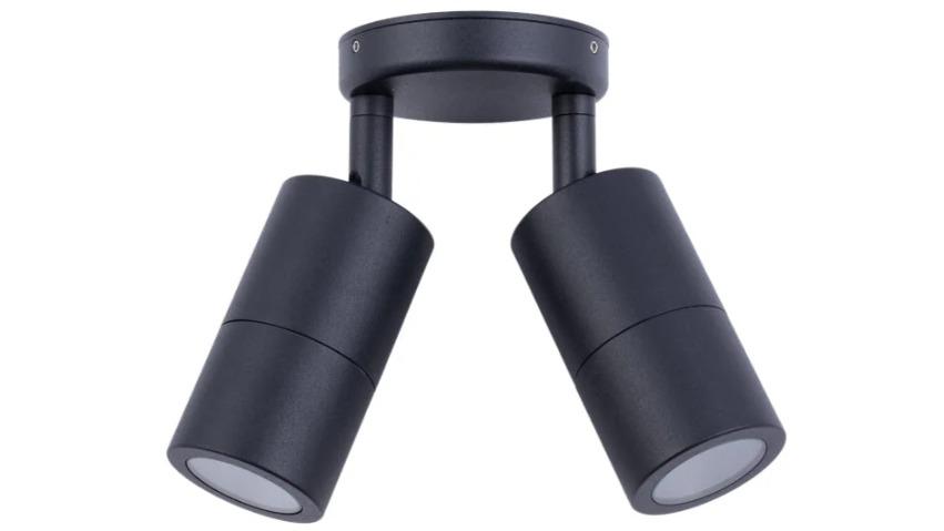 IP65 Double Adjustable GU10 Round Back Plate Pillar Light - Black
