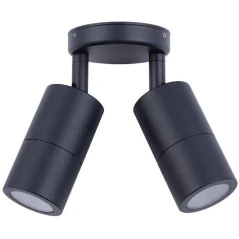 IP65 Double Adjustable GU10 Round Back Plate Pillar Light - Black
