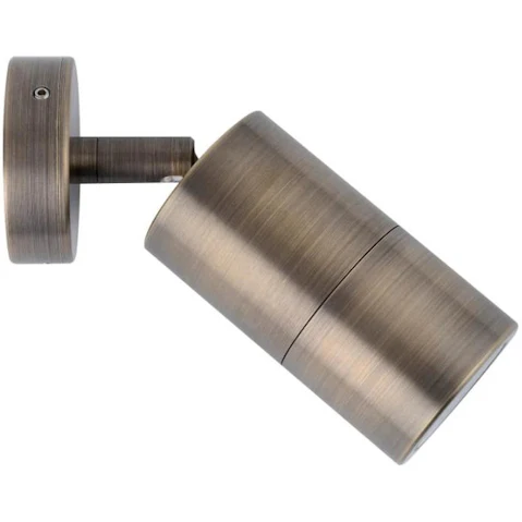 IP65 Single Adjustable GU10 Round Back Plate Pillar Light - Solid Rustic Brass