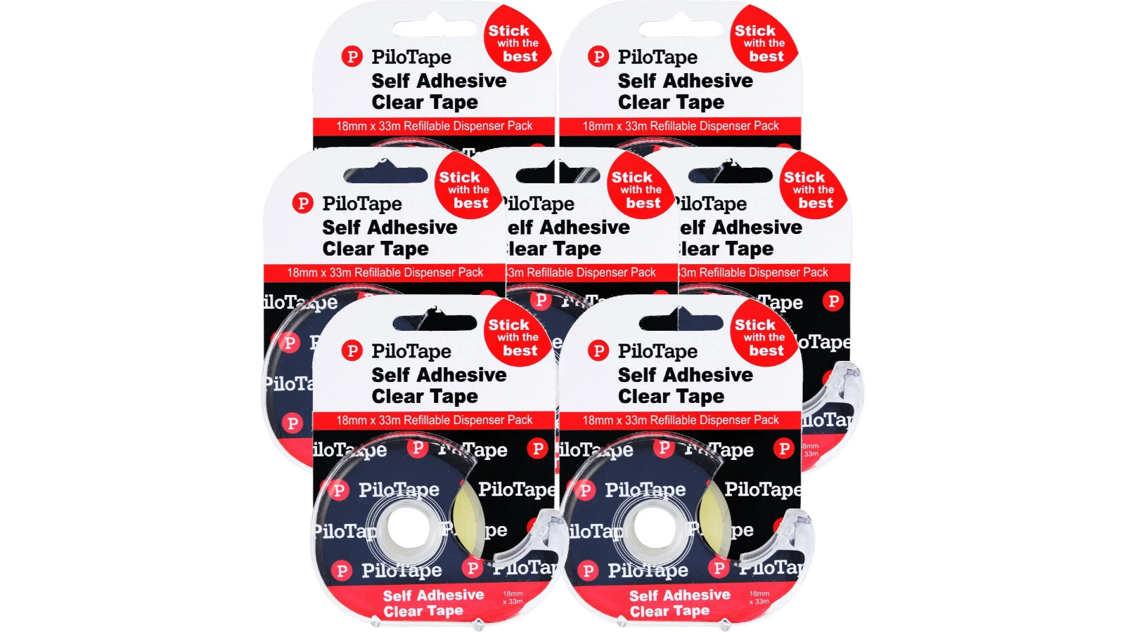 Pilotape Pack of 7 Premium Sticky Tape-in Dispenser - 0.018 x 33metre