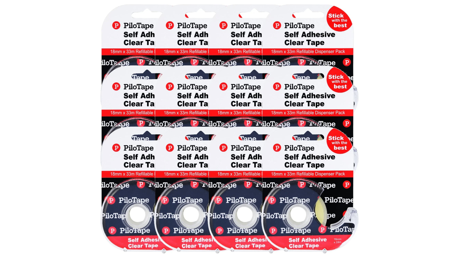 Pilotape Pack of 12 Premium Sticky Tape-in Dispenser - 0.018 x 33metre
