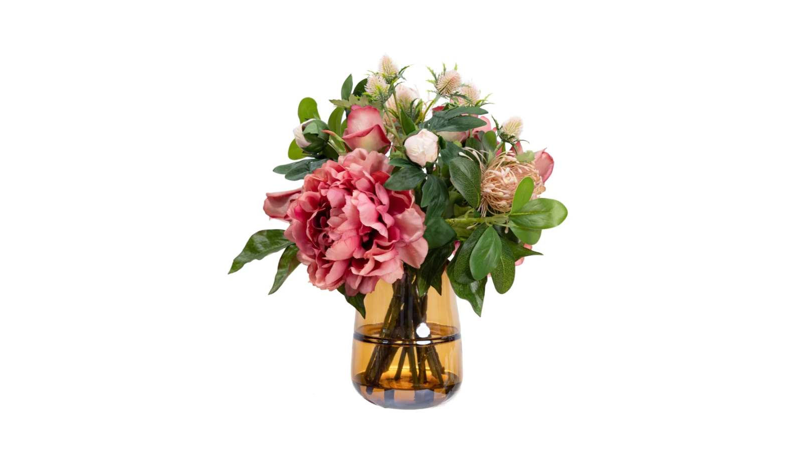 Glamorous Fusion Pink Peony and Rose Artificial Plant in Glass - 36cm