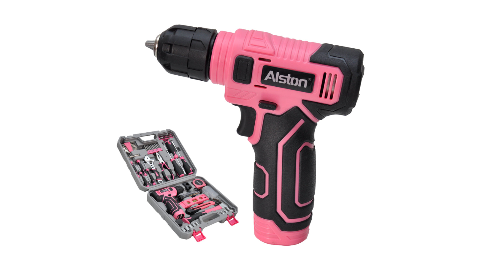 YS 133 Piece Tool Set with 8V Cordless Rechargeable Drill in Carry Case - Pink