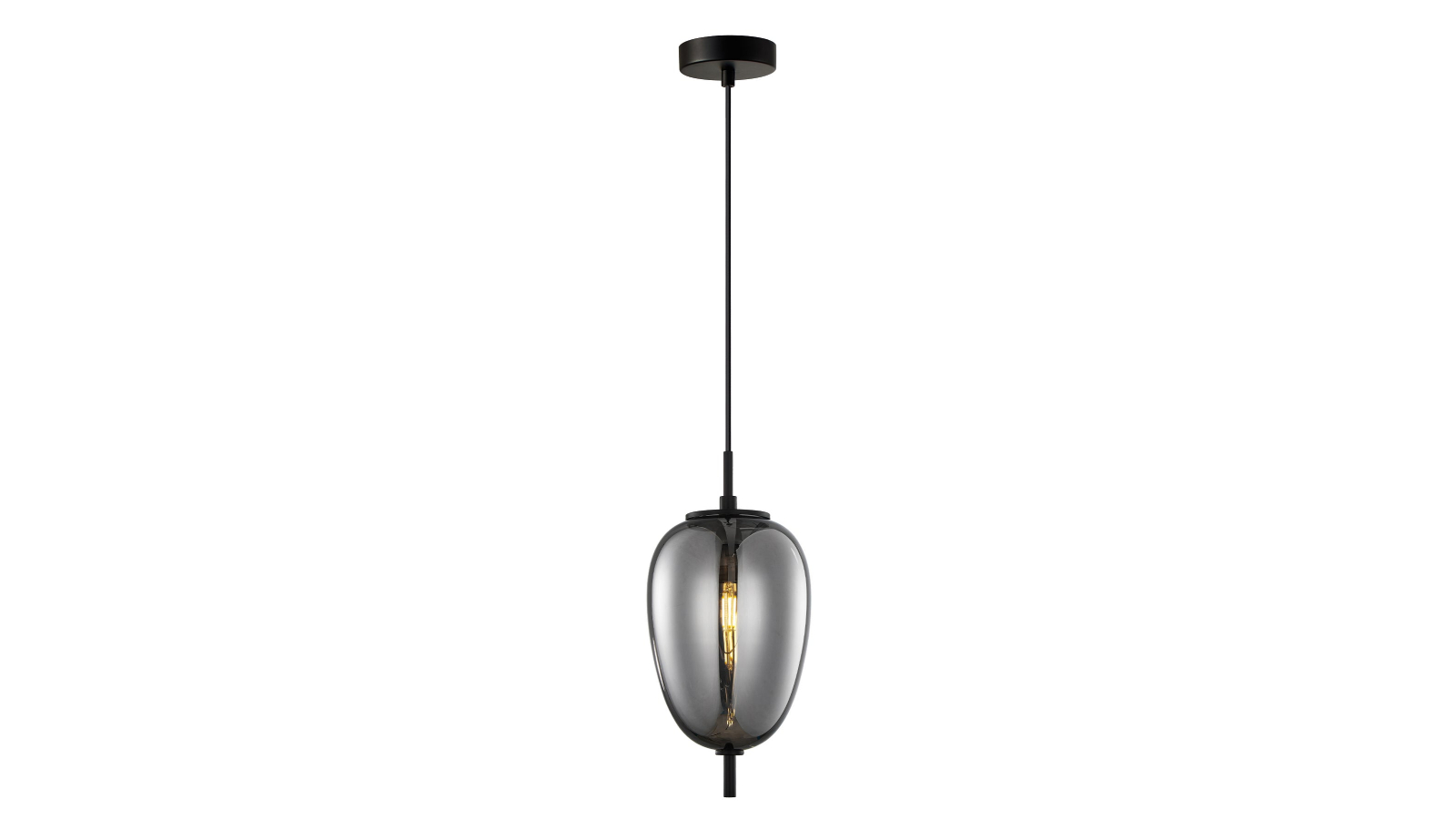 CLA Pino Pendant Light Oval Smokey Black Mirror Finish Glass with Black Highlight