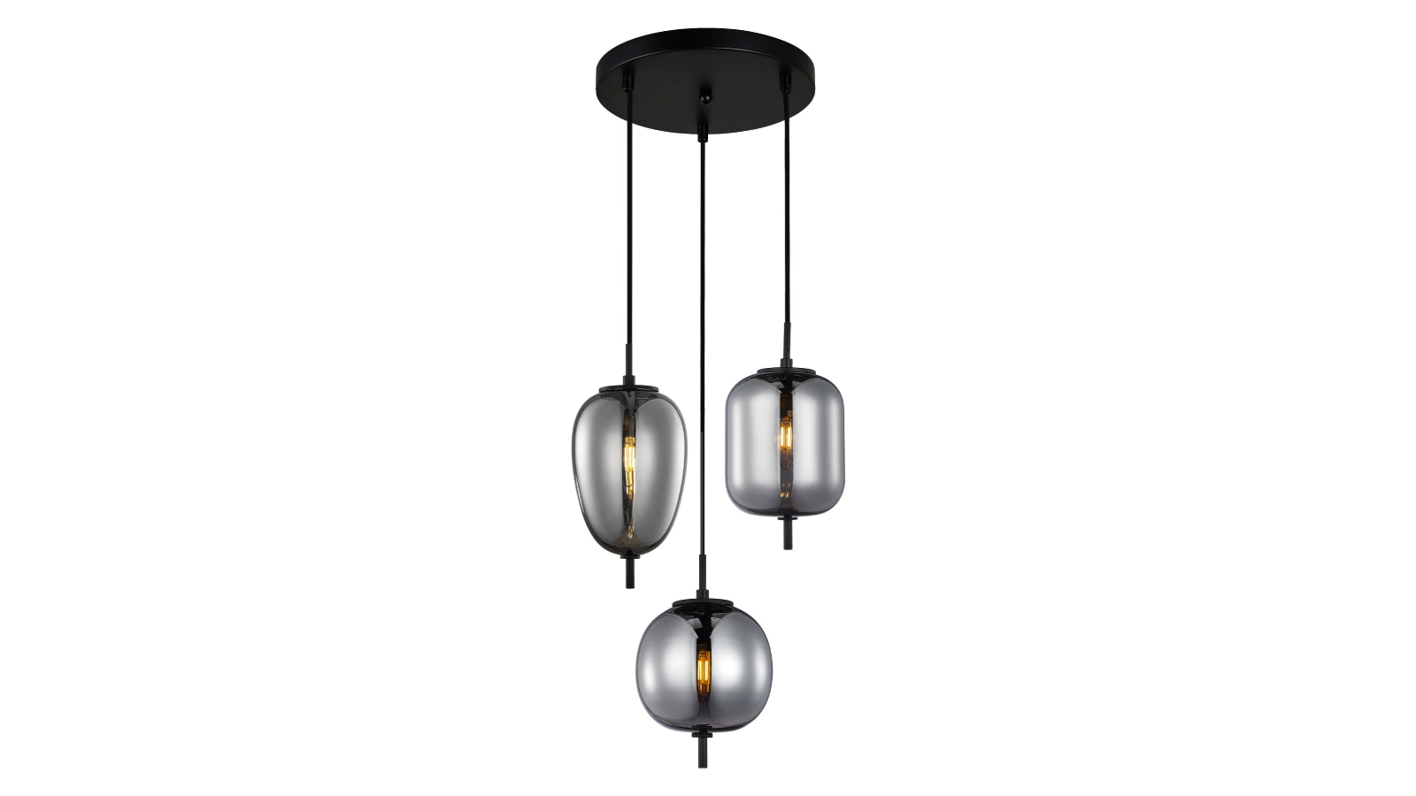 CLA Pino Pendant Light Smokey Black Mirror Finish Glass with Black Highlight Round Base
