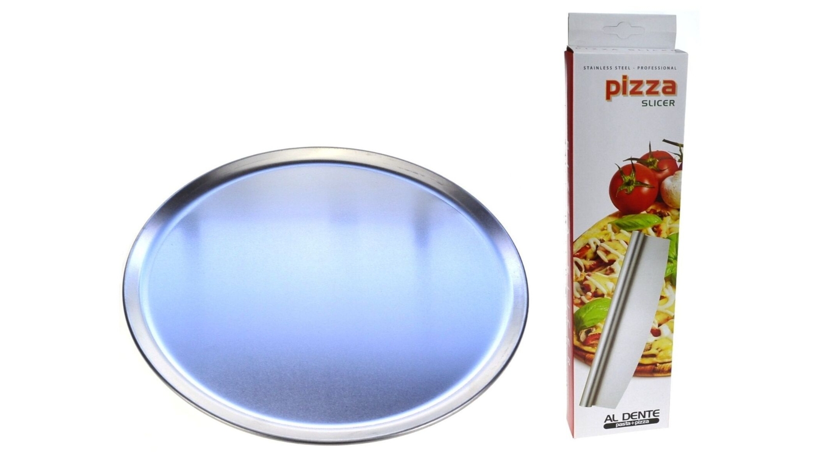 Pizza Flat Pack of 2 Pizza Plates and Rocking Pizza Cutter - 300mm