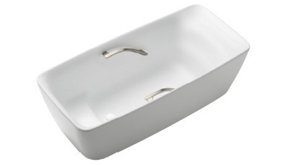 Toto Galalato 1700 Marble Freestanding Bath with Brushed Nickel Grips - Matte White