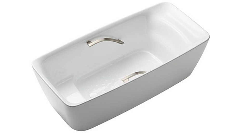 Toto Galalato 1700 Marble Freestanding Bath with Brushed Nickel Grips - Gloss White