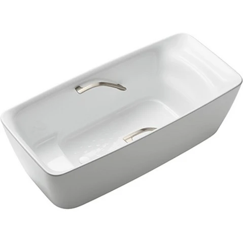Toto Galalato 1700 Marble Freestanding Bath with Brushed Nickel Grips - Gloss White