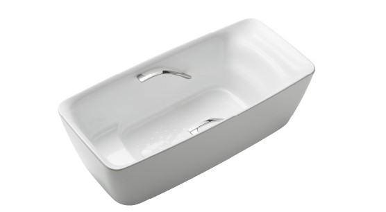 Toto Galalato 1700 Marble Freestanding Bath with Silver Grips - Gloss White