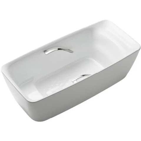 Toto Galalato 1700 Marble Freestanding Bath with Silver Grips - Gloss White
