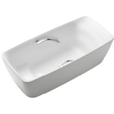 Toto Galalato 1700 Marble Freestanding Bath with Silver Grips - Matte White