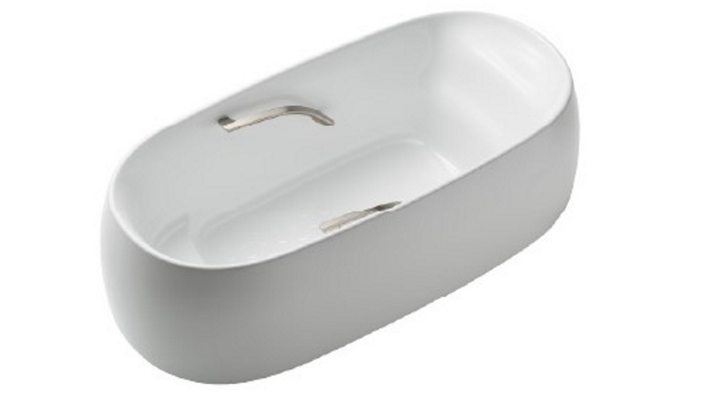 Toto Galalato 1695 Marble Freestanding Bath with Brushed Nickel Grips - Gloss White