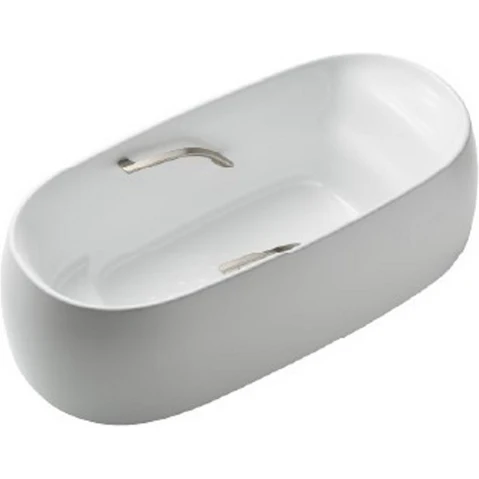 Toto Galalato 1695 Marble Freestanding Bath with Brushed Nickel Grips - Gloss White