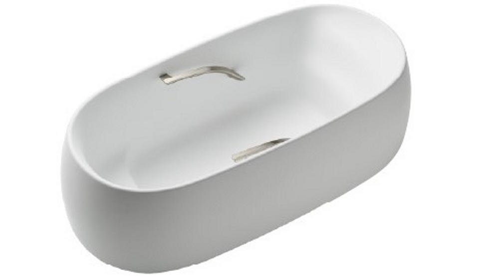 Toto Galalato 1695 Marble Freestanding Bath with Brushed Nickel Grips - Matte White
