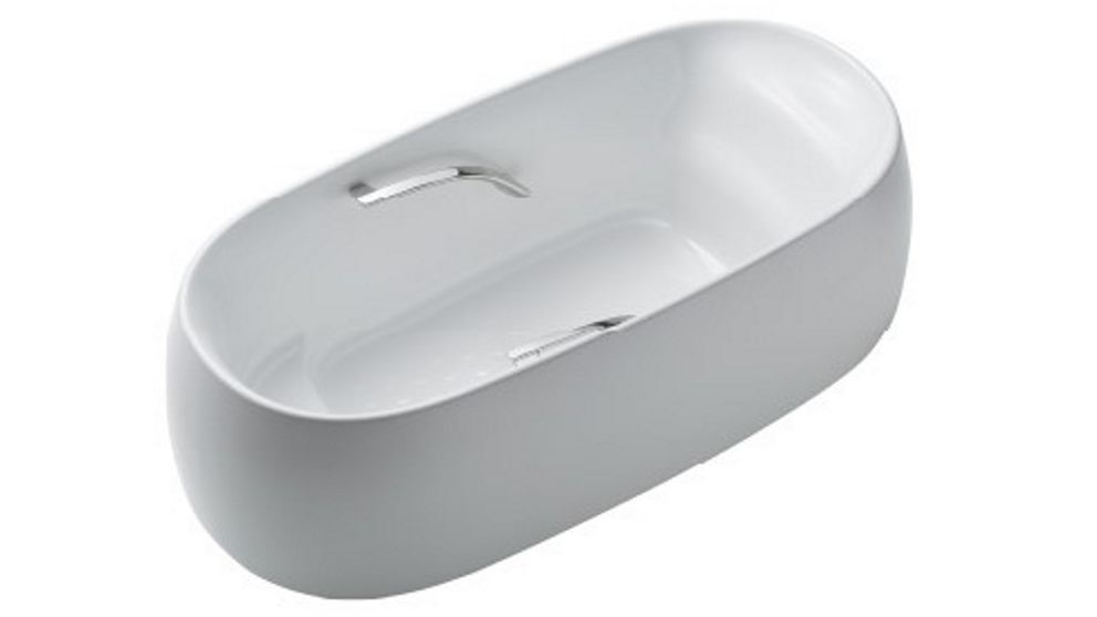 Toto Galalato 1695 Marble Freestanding Bath with Silver Grips - Gloss White