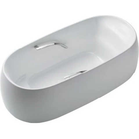 Toto Galalato 1695 Marble Freestanding Bath with Silver Grips - Gloss White
