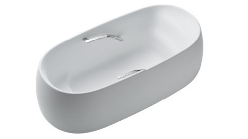 Toto Galalato 1695 Marble Freestanding Bath with Silver Grips - Matte White