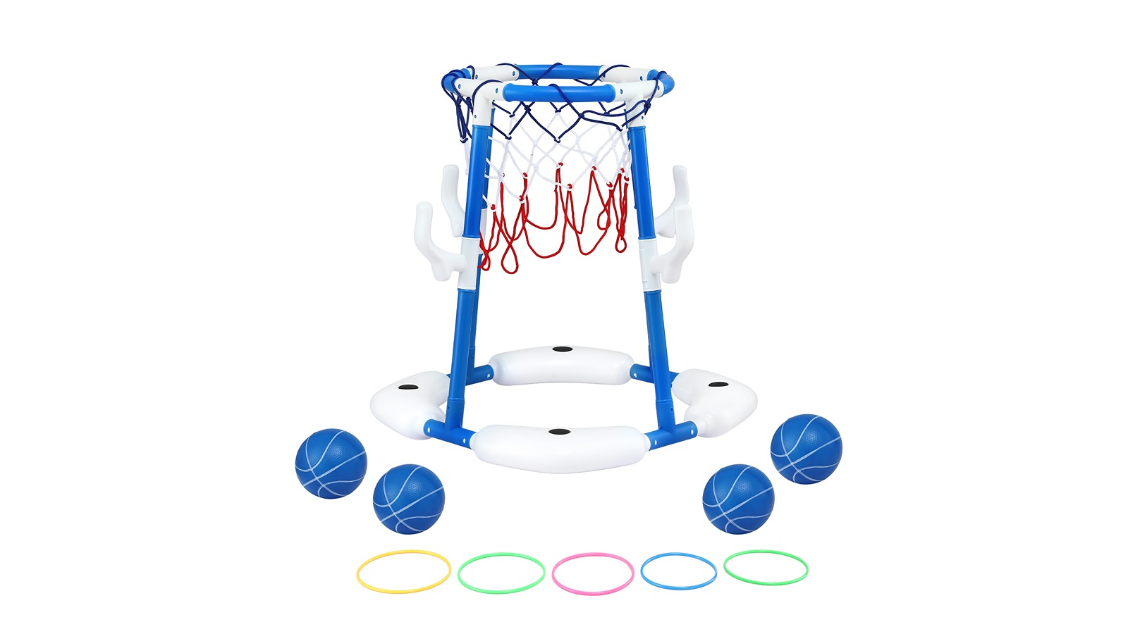Keezi Kids Basketball Hoop with 4 Piece Ball, Ring Toss - Blue