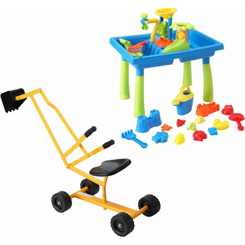 Keezi Ride-on Digger with Sand and Water Table Sandpit Toy Set