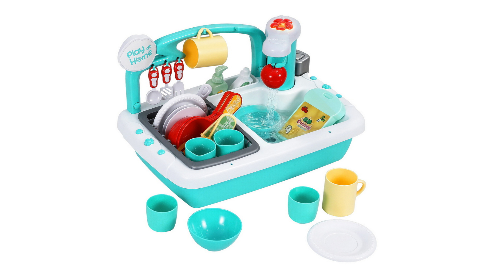 Keezi Kids Pretend Play Kitchen Set with Sink and Dishwasher Toy - Green