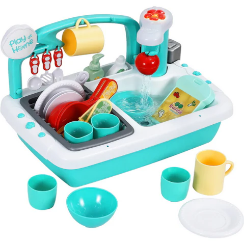Keezi Kids Pretend Play Kitchen Set with Sink and Dishwasher Toy - Green