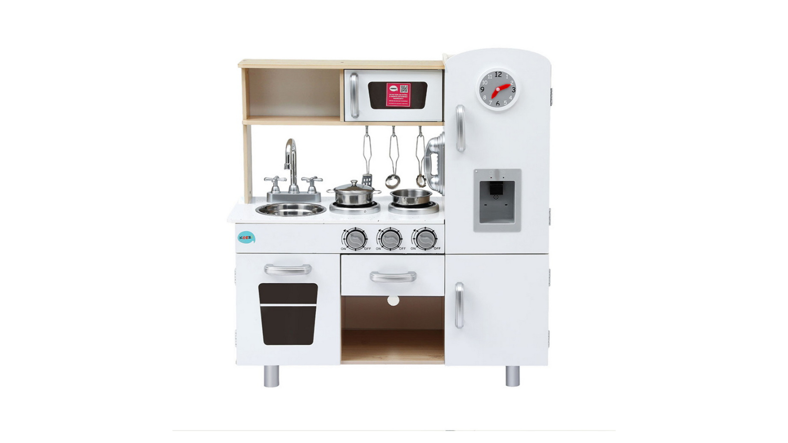 Keezi Kids Wooden Kitchen Playset with Clock - Beige