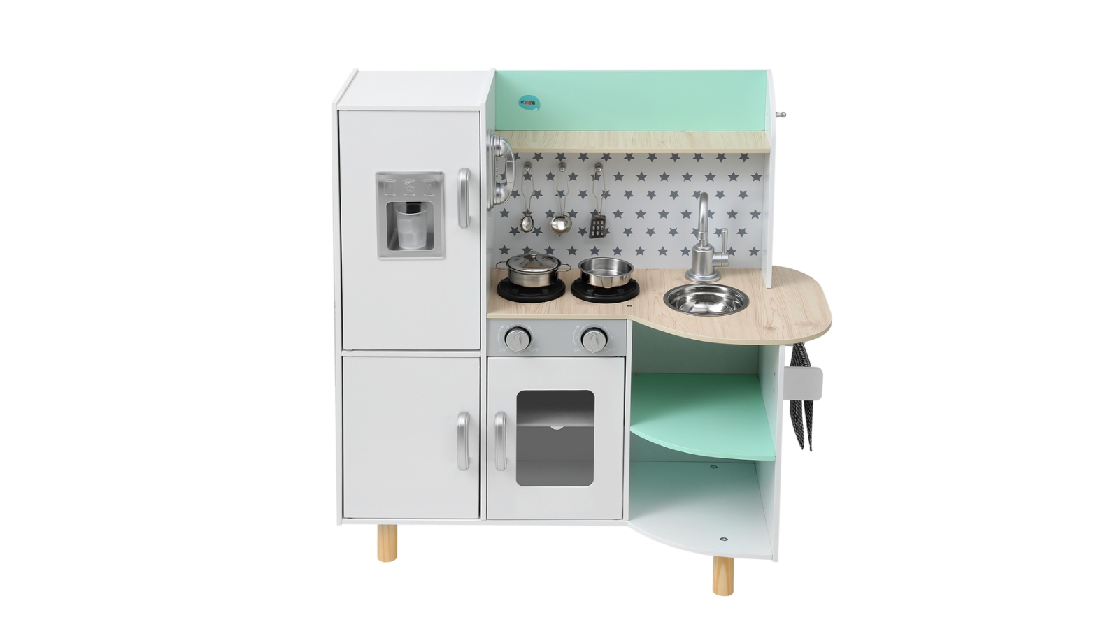 Keezi Green Kid Wooden Pretend Play Cooking Toy Oven Fridge Kitchen Playset - 85cm