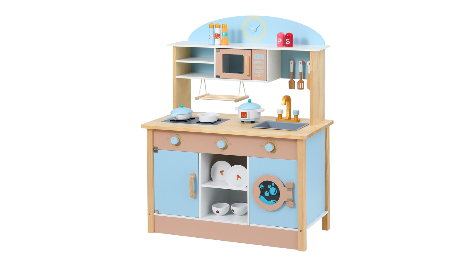 Keezi 80cm Kids Wooden Pretend Kitchen Play Set - Blue