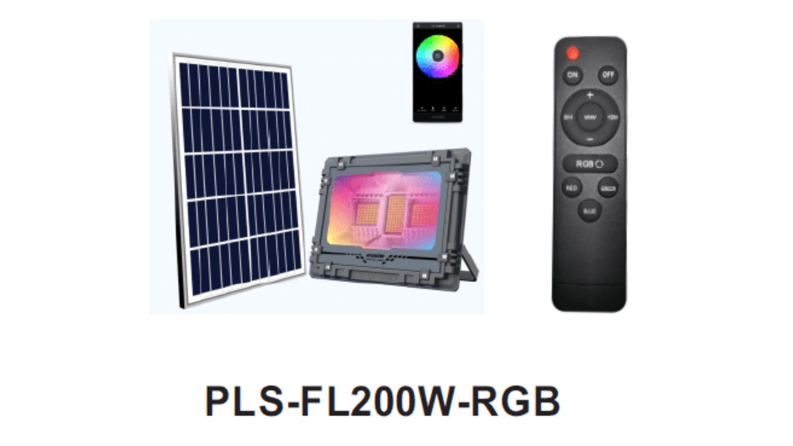 Plusrite Solar LED 200W RGB Flood Lithium Battery