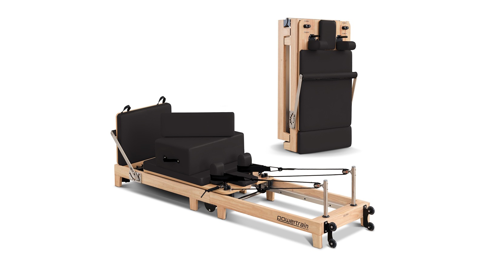 PowerTrain Fitness Reformer Selina Wooden Folding Jumpboard and Sitting Box Pilates - Black/Oak