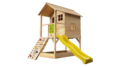 Rovo Kids Wooden Tower Cubby House with Slide Sandpit Climbing