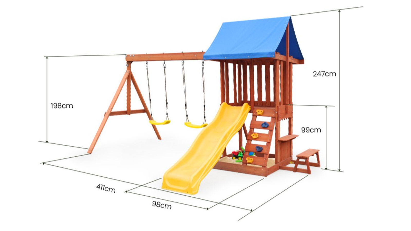 Rovo Kids Outdoor Slide and Swing Play Set with Climbing Wall and Sandpit