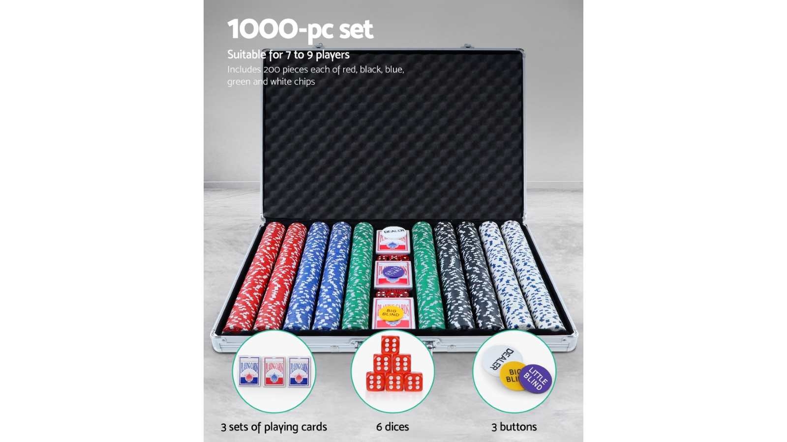 Poker Chip Set 1000PC Chips Cards Dice