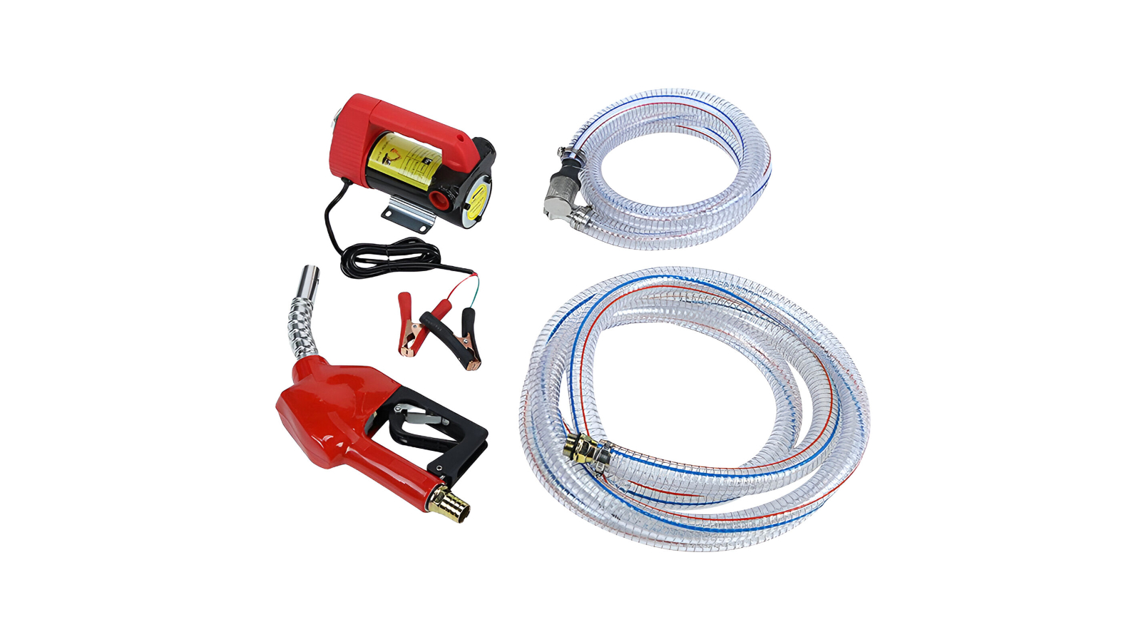 Gear360 12V Fuel Transfer Pump Kit with Nozzle Hose and Battery Clip