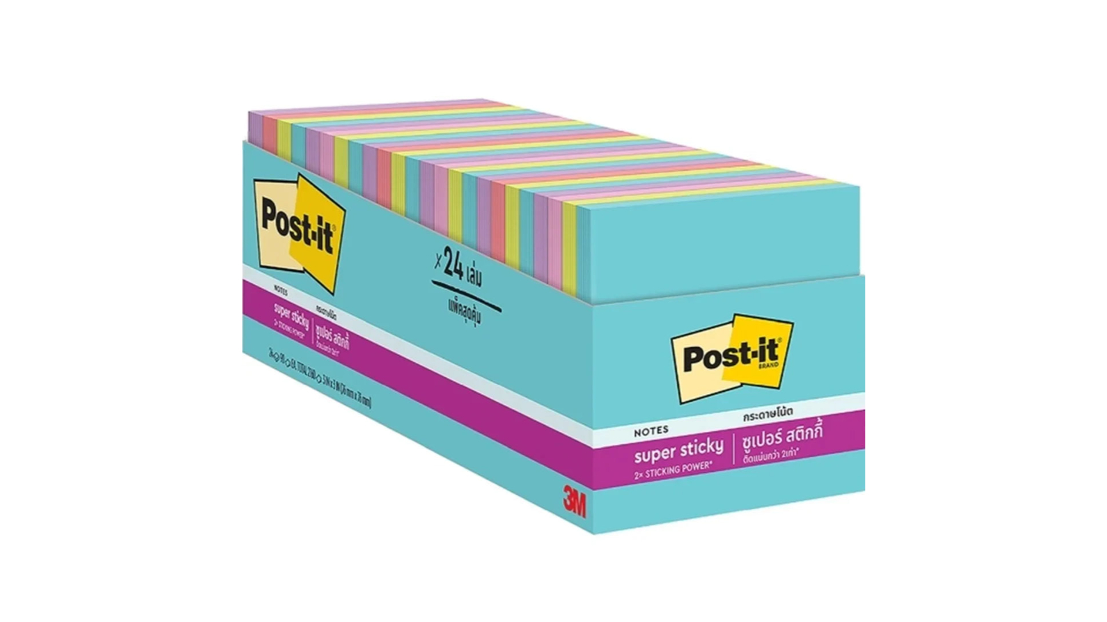 Post-it Pack of 24 Supernova Neon Super Sticky Notes Pad - 7.6 x 7.6cm