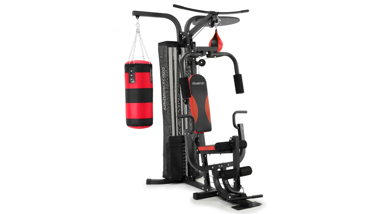 PowerTrain Home Gym Multi Station with 49.90kg Weights Boxing Punching Bag and Speed Bag Harvey Norman