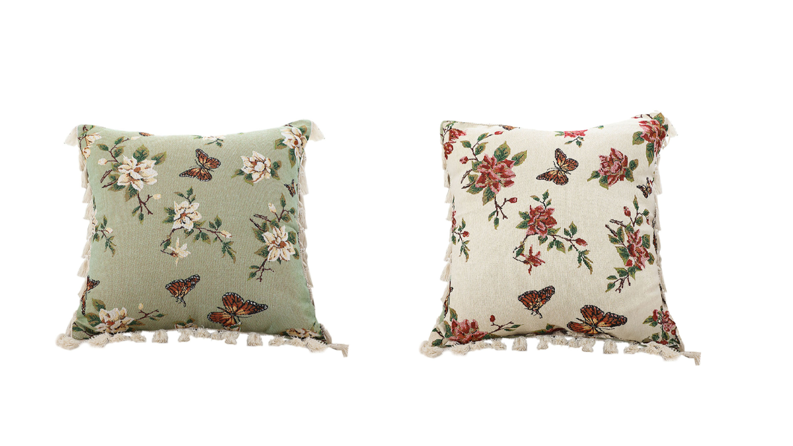 Soga 45cm French Vintage Butterfly Loves Flowers Tassel Throw Pillow