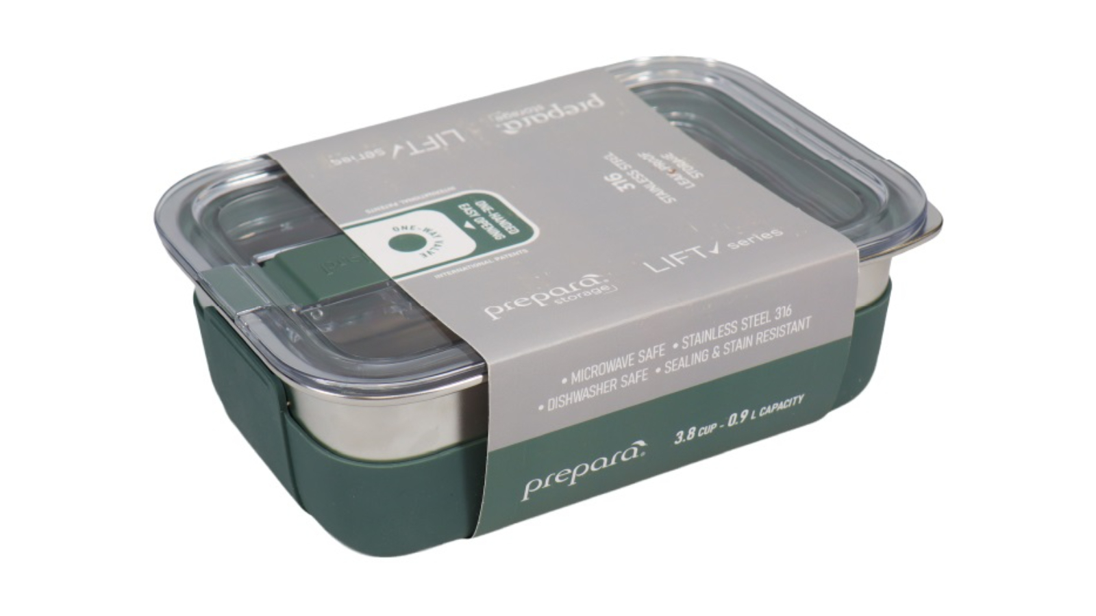Prepara 0.9 Litre Lift Stainless Food Storage - Olive