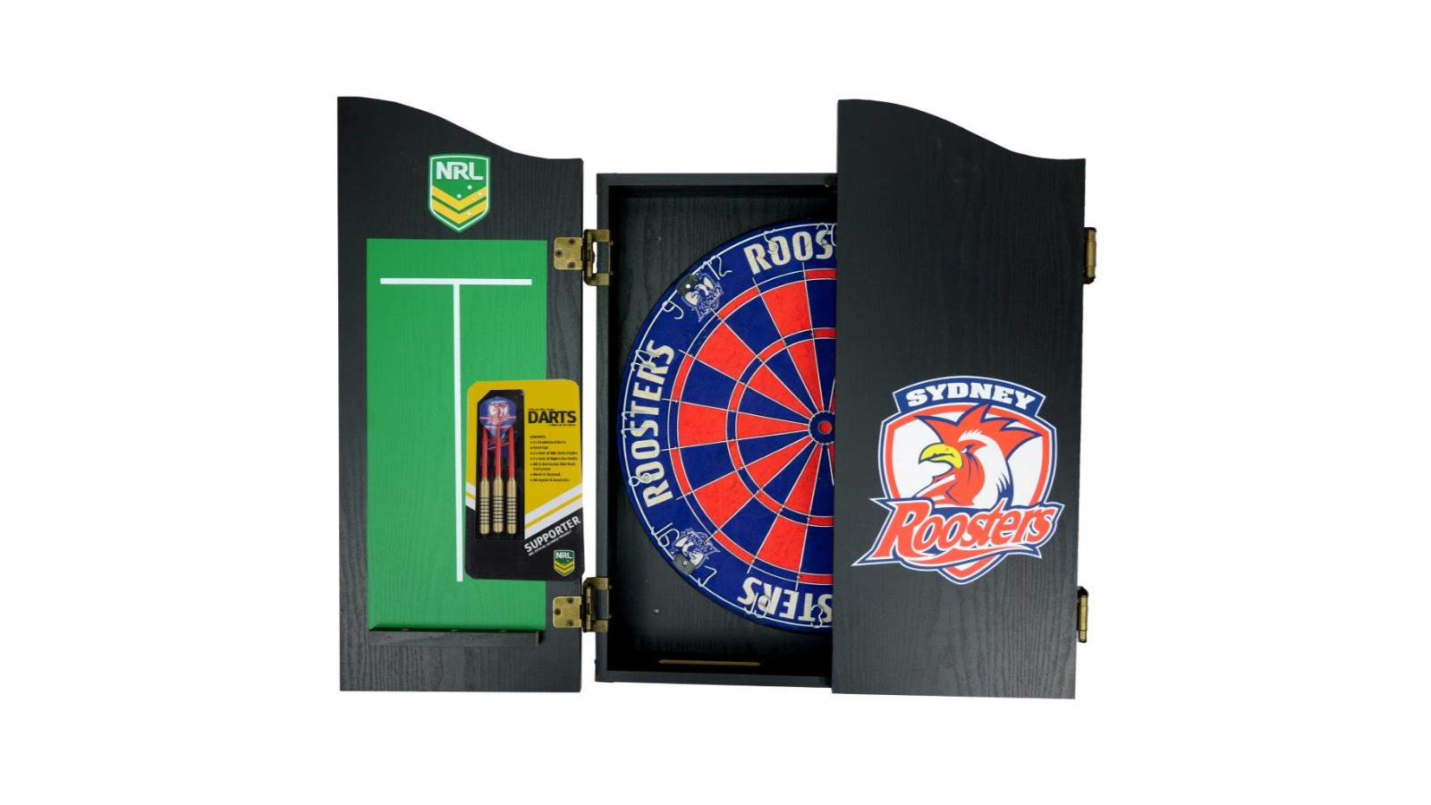 NRL Sydney Rooster Dart Board and Cabinet Set