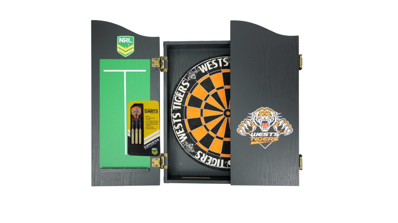 NRL Wests Tiger Dart Board and Cabinet Set