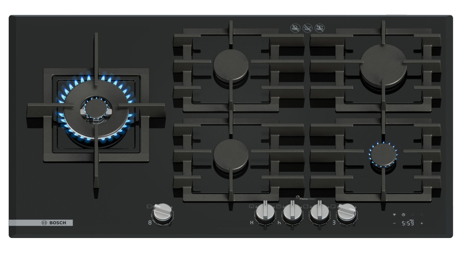 Bosch 90cm Series 8 Tempered Glass Gas Cooktop - Black