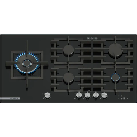 Bosch 90cm Series 8 Tempered Glass Gas Cooktop - Black