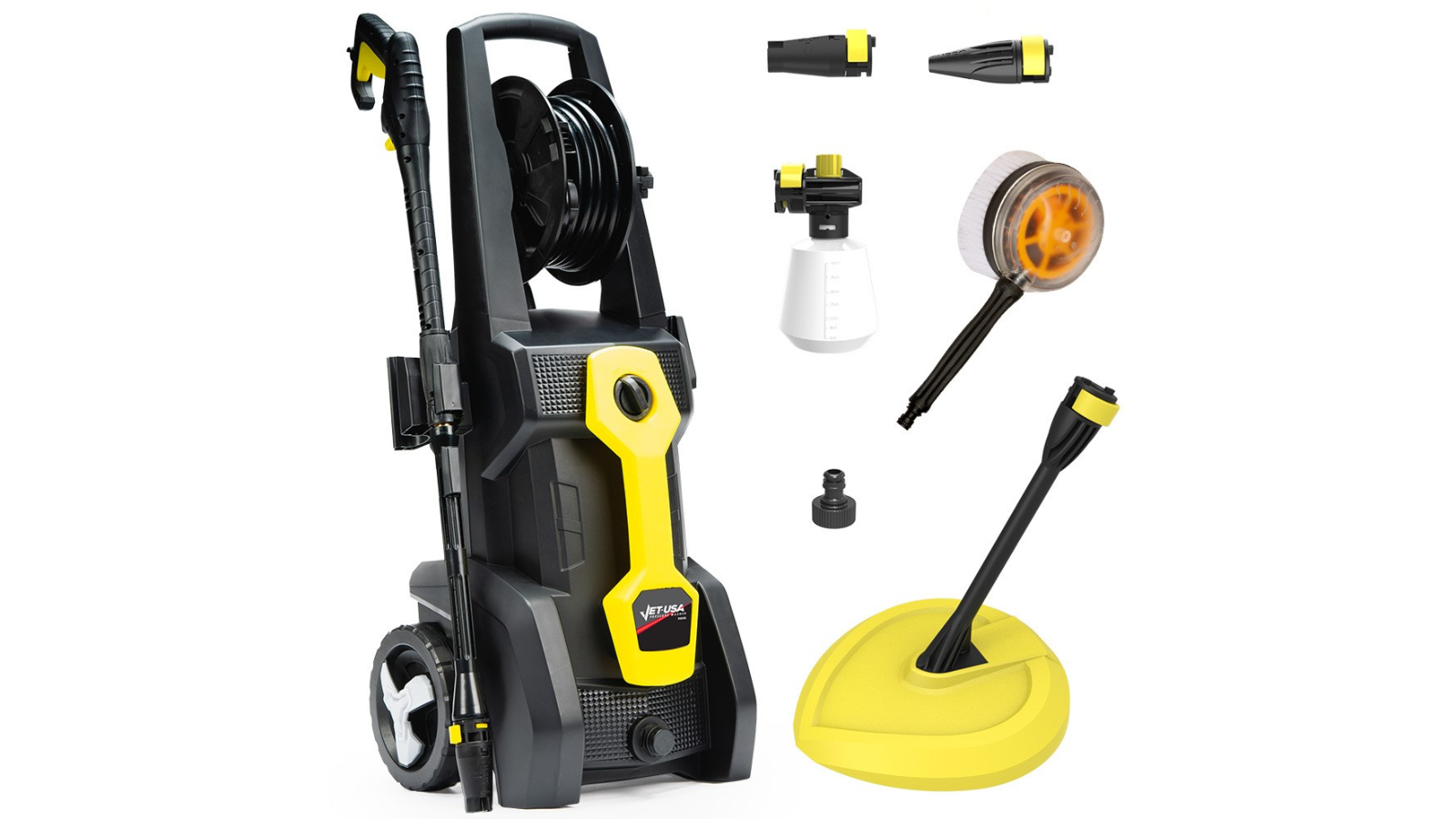 Jet-USA Electric High Pressure Washer Water Cooled Motor Nozzles Brush Head Deck Cleaner Detergent Bottle