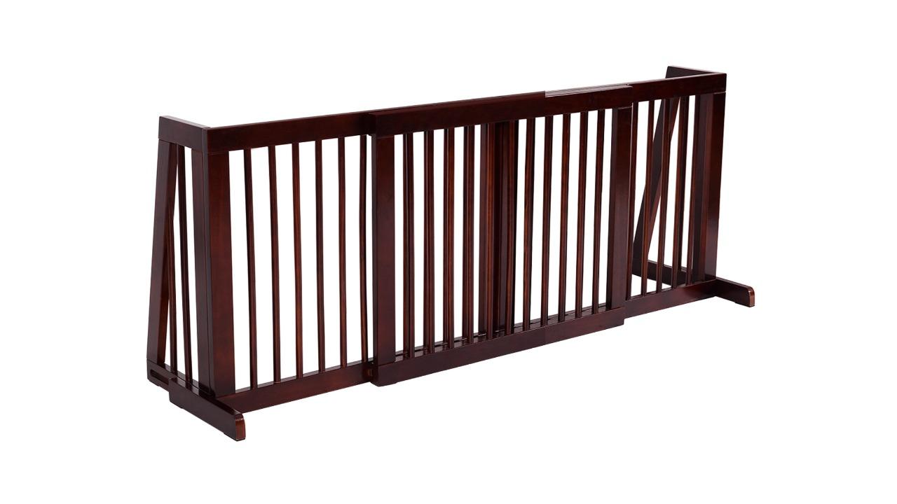 Costway 3-Panel Wooden Playpen Adjustable Safety Fence - Cherry